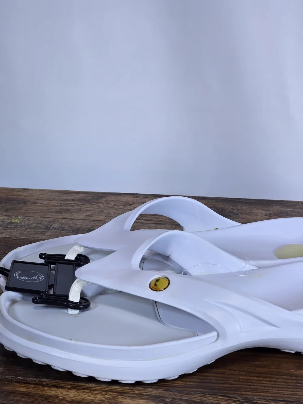 White Men's Comfy Flip Flops with Yellow Accent Size 9